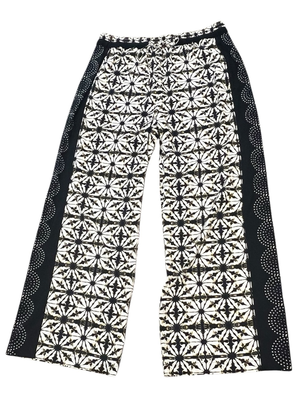 New Soft Surroundings Canna Black & Cream Patterned Wide-Leg Pants High Rise XL